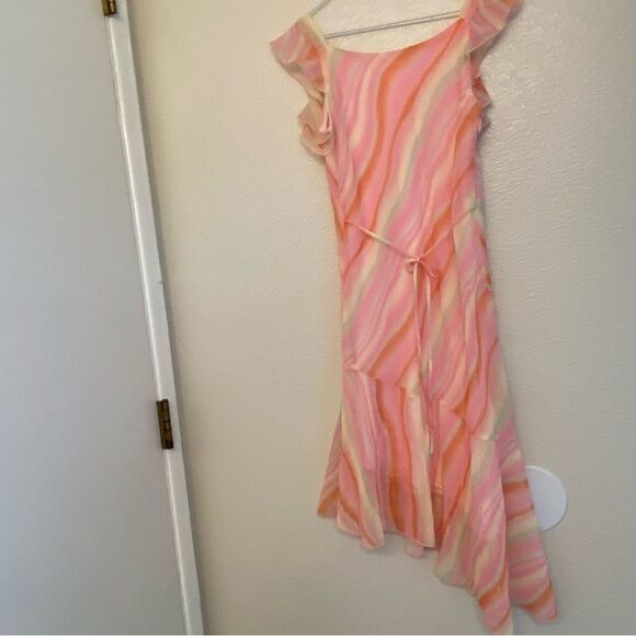 Hype Girls Pink Orange stripe chiffon summer hi low maxi dress-10 - Picture 4 of 9